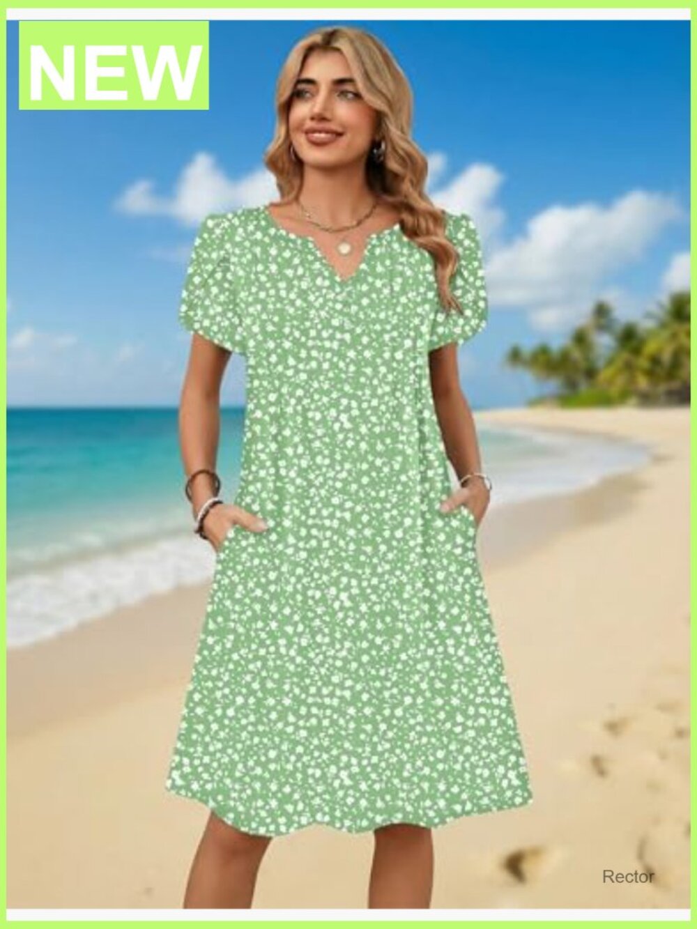 Casual Floral V-Neck A-Line T-Shirt Dress with Pockets Short Sleeve Mini - Picture 2 of 6
